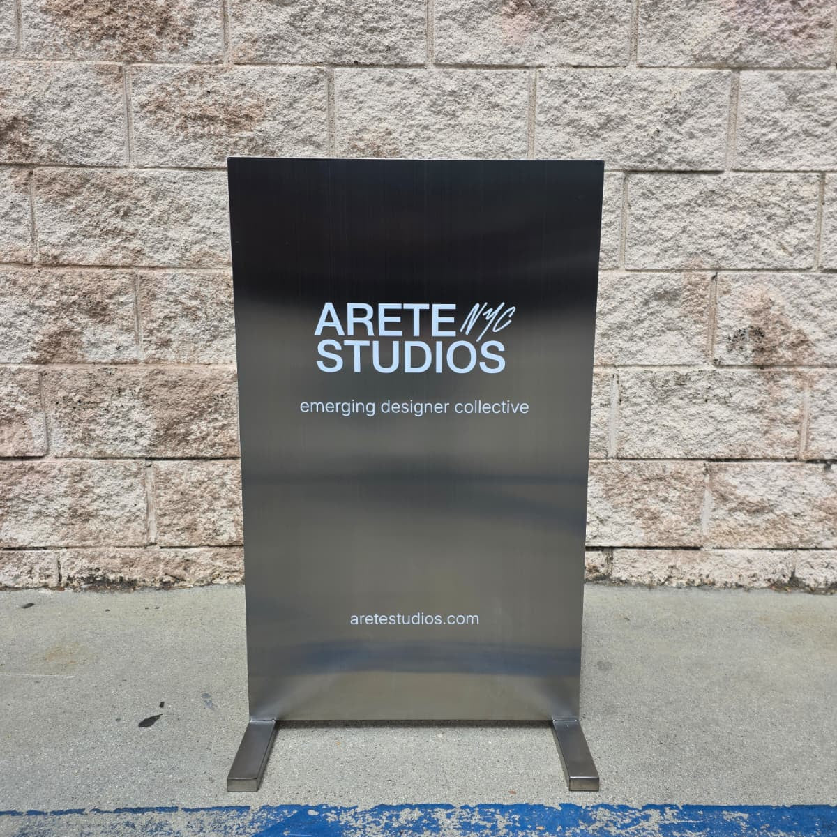 Arete Studios - Brushed Stainless Steel Upright Sign