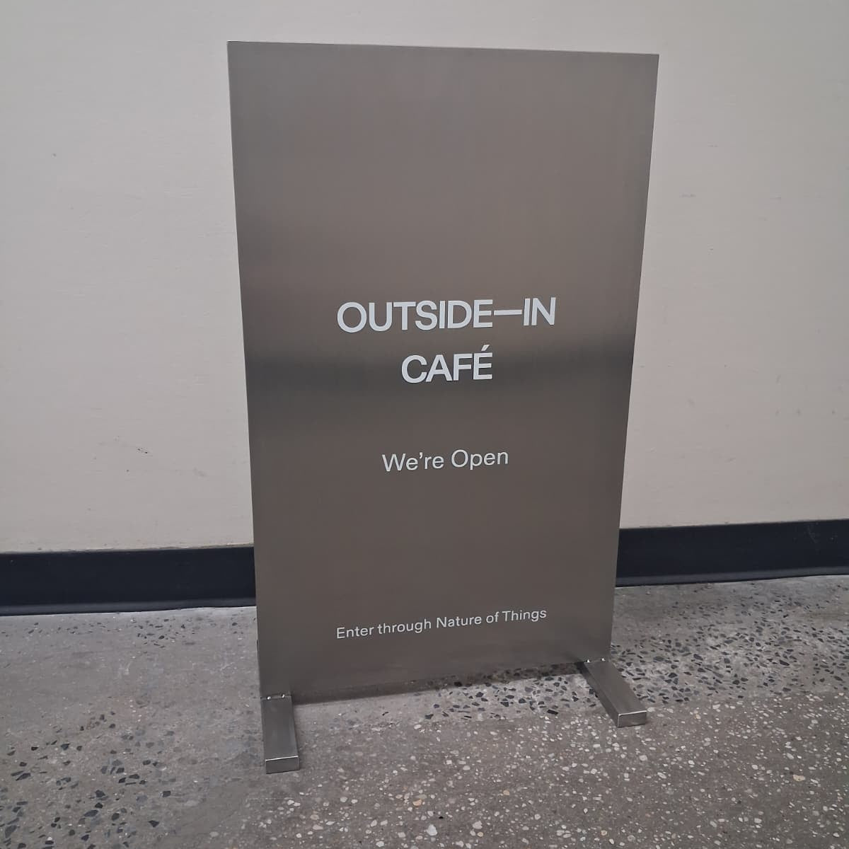 Brushed Stainless Steel Upright Sign - Outside In