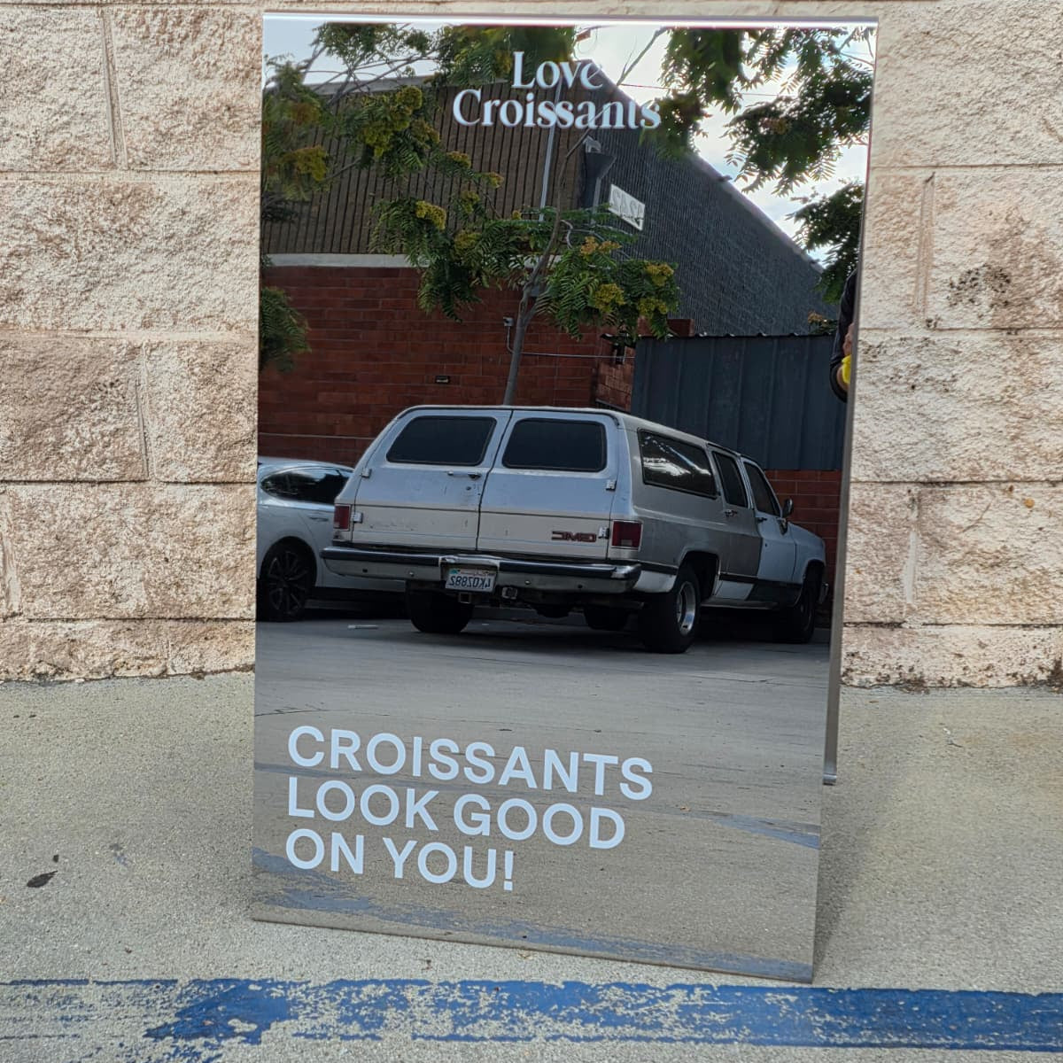 Modern Bakery Sign Ideas: Love Croissants Mirrored Sign