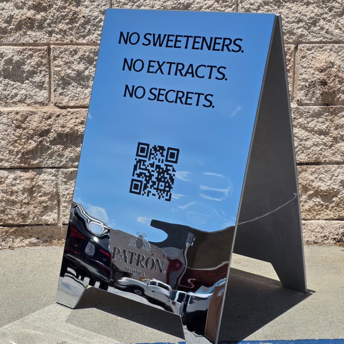 Mirrored Acrylic A-Frame Sandwich Board Sign - Patrón Tequila