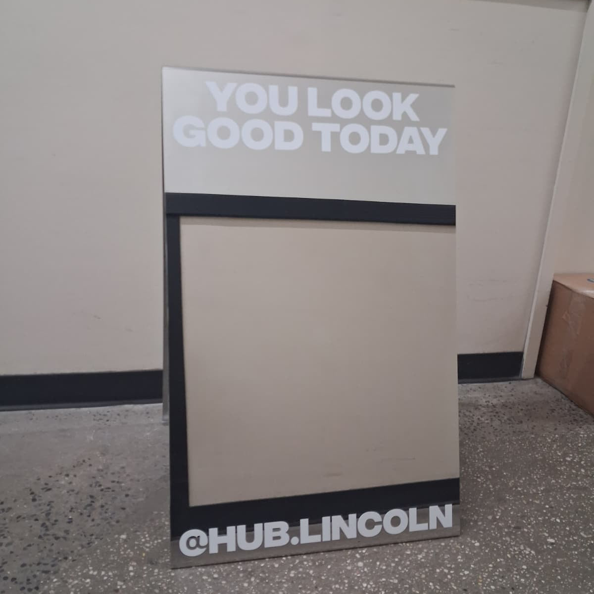 Mirrored Stainless Steel A-Frame Sidewalk Sign - Hub Lincoln