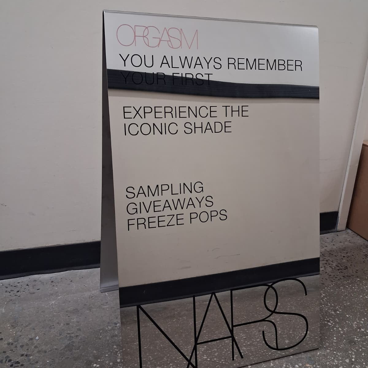 NARS Cosmetics' Custom Mirrored Stainless Steel A-Frame Sidewalk Sign