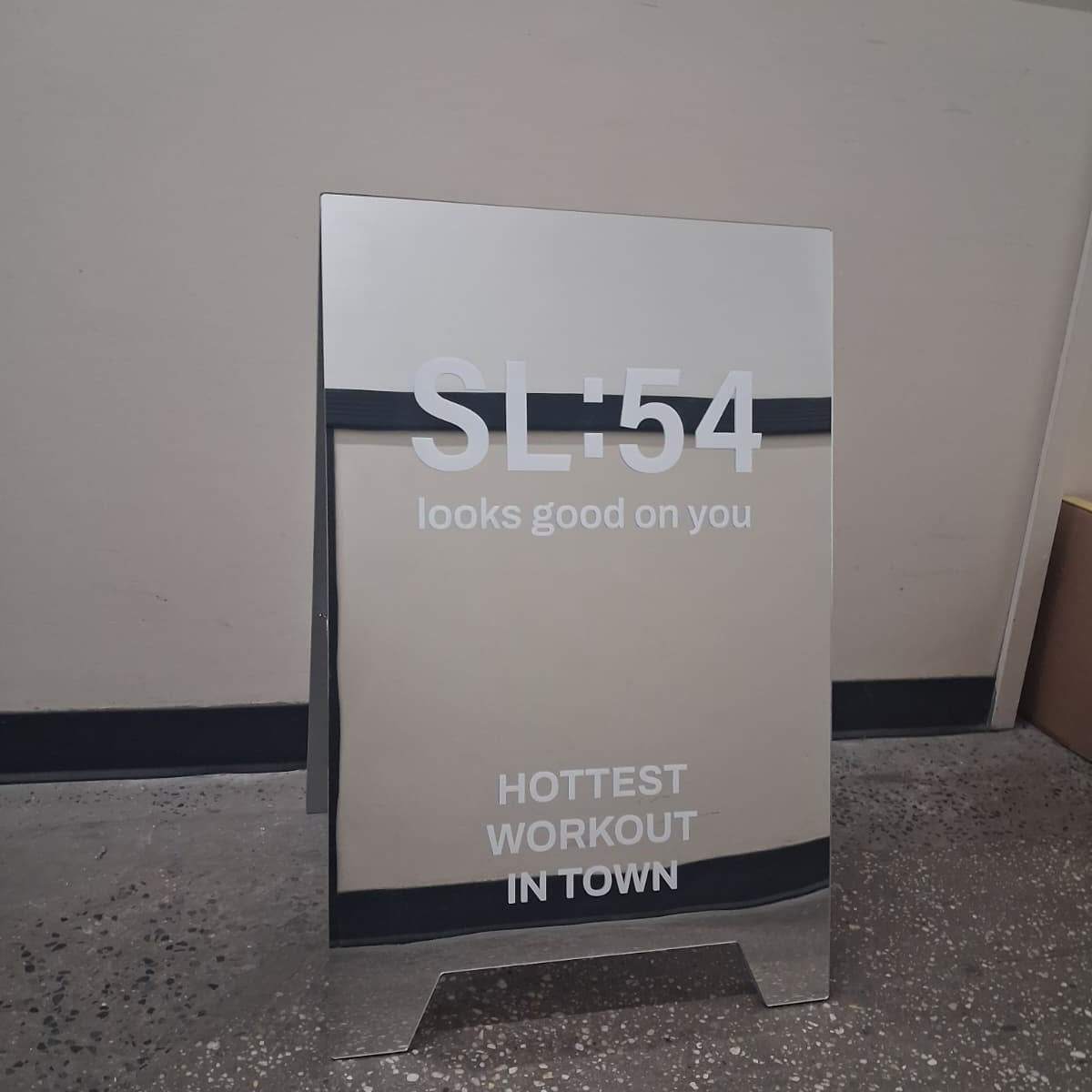 Pilates Sign Ideas: SL:54 Mirrored Acrylic A-Frame Sign