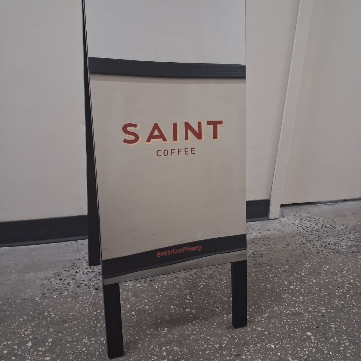Coffee Shop Sign Ideas: Saint Coffee Mirrored Sidewalk Sign