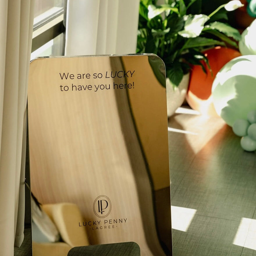 Lucky Penny Lagree - Mirrored Rounded Stainless Steel A-Frame Sandwich Board Sign