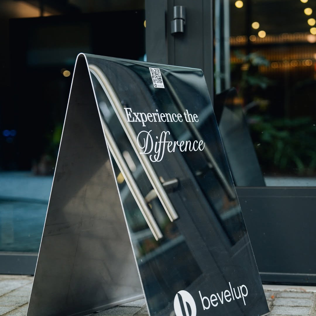 BevelUp - Mirrored Stainless Steel A-Frame Sidewalk Sign