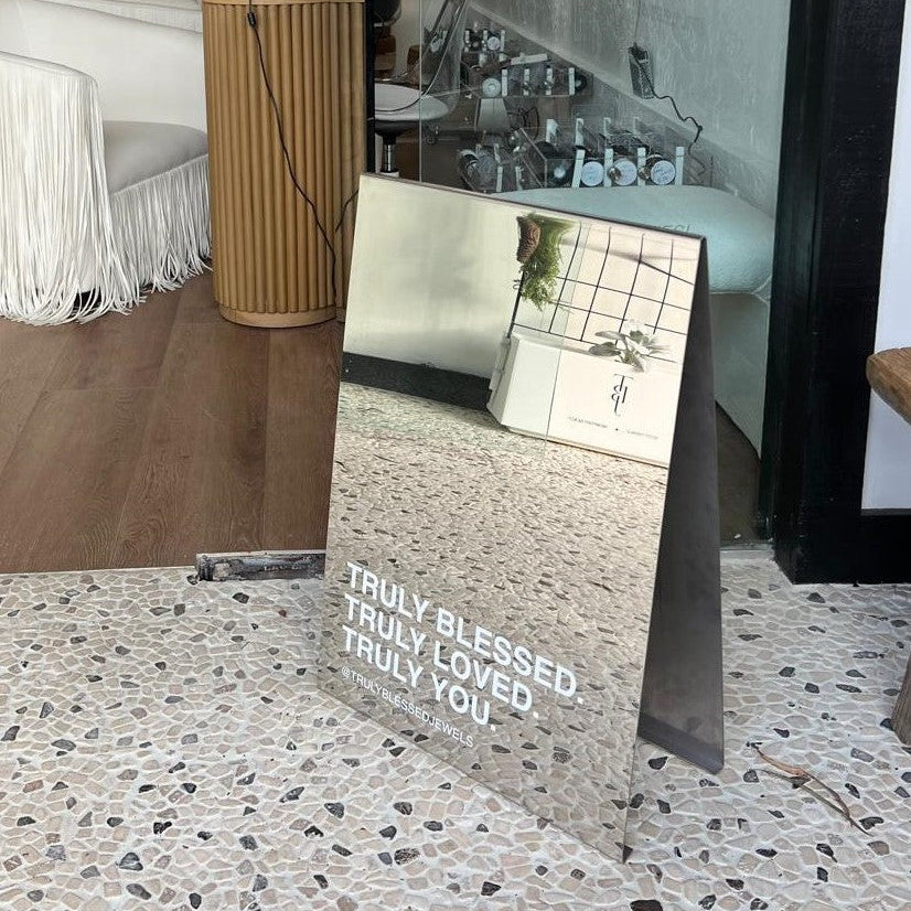 Truly Blessed Jewels - Mirrored Stainless Steel A-Frame Sidewalk Sign