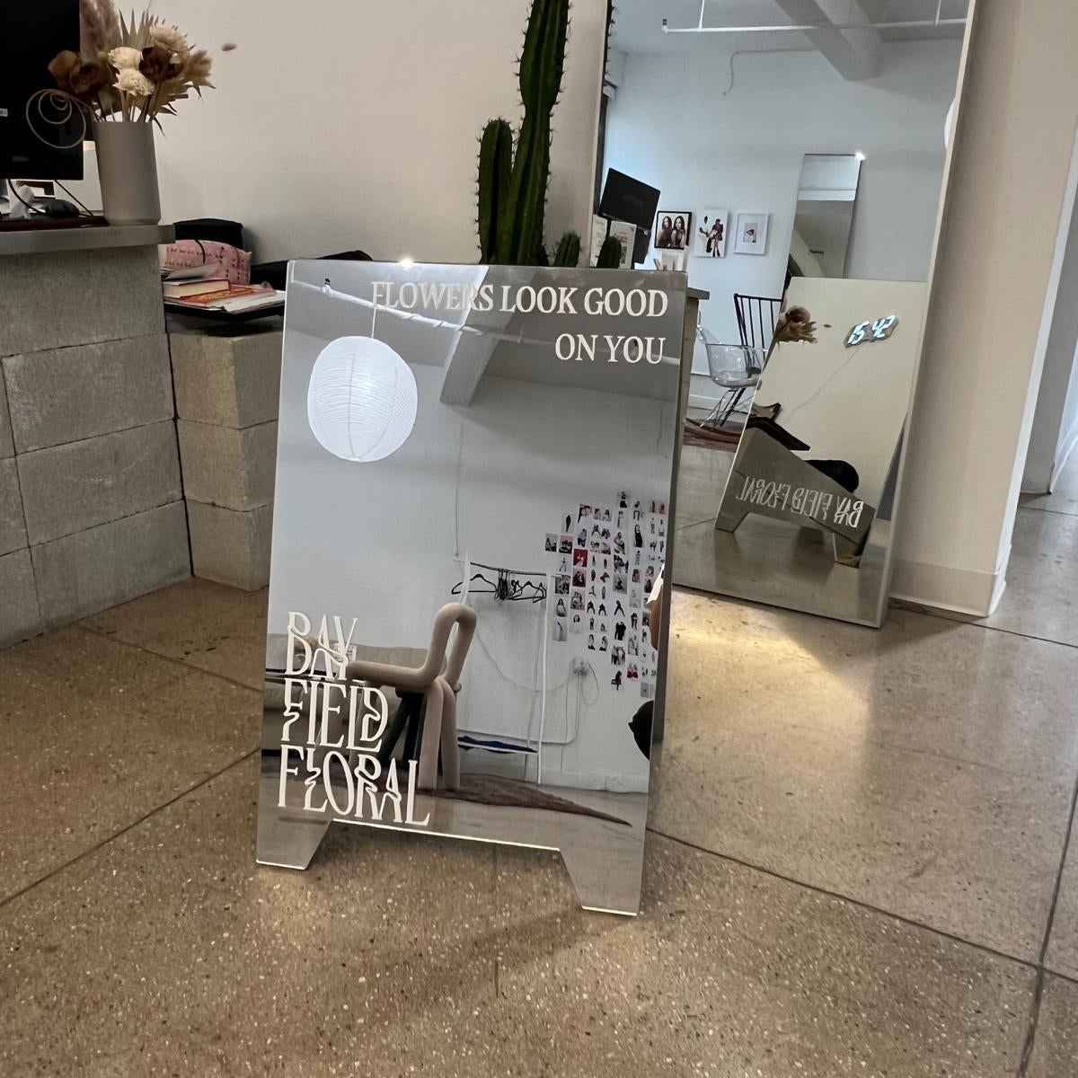 Bay Field Floral - Mirrored Acrylic A-Frame Sandwich Board Sign