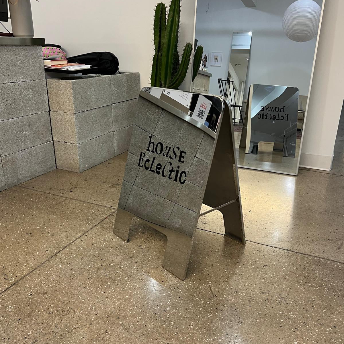 House Eclectic - Mirrored Rounded Stainless Steel A-Frame Sandwich Board Sign