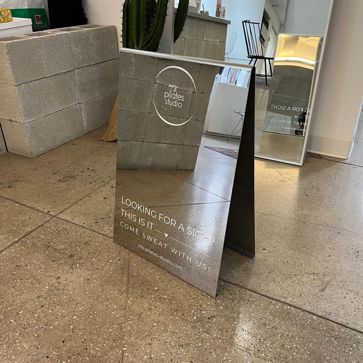 My Pilates Studio - Mirrored Stainless Steel A-Frame Sidewalk Sign