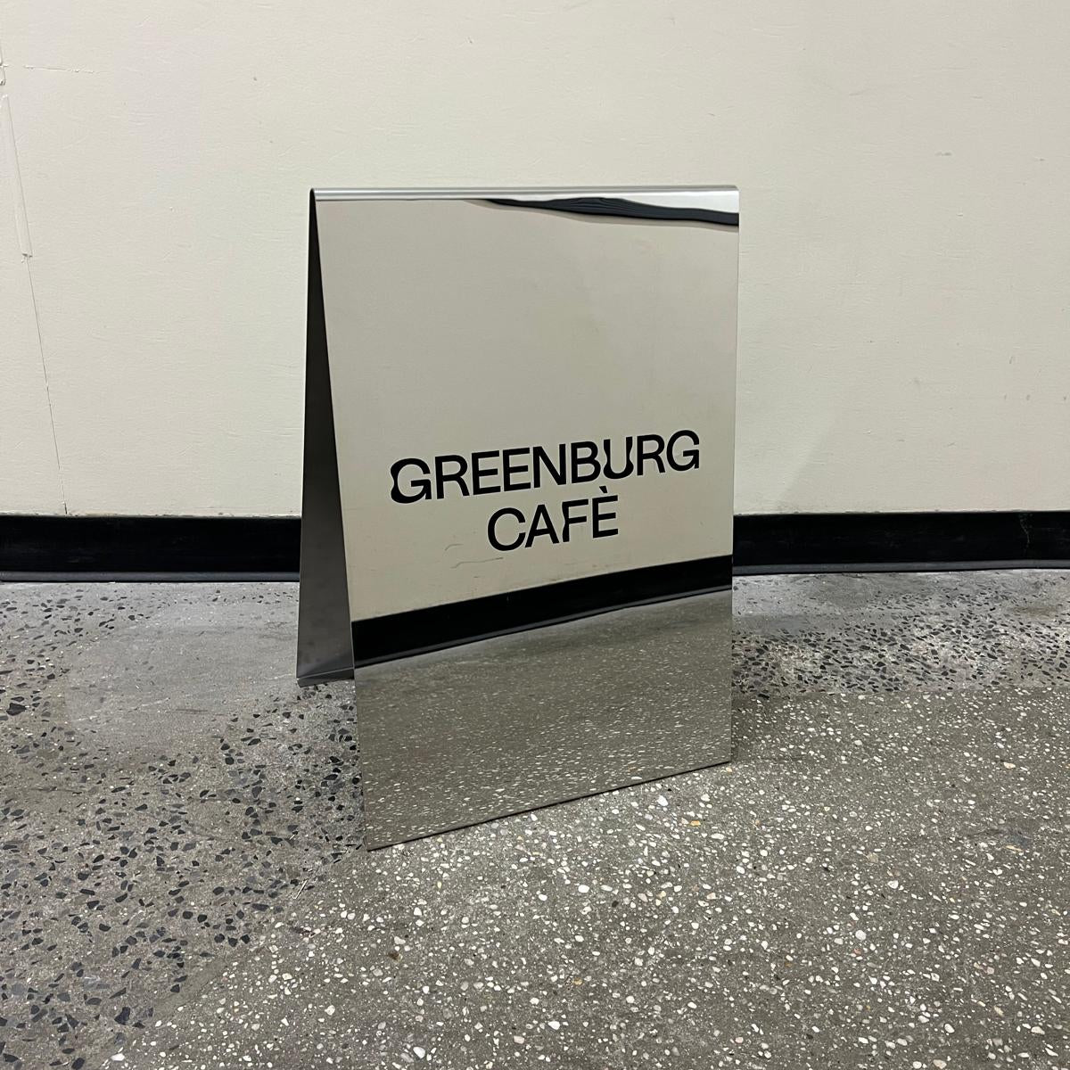 GreenBurg Café - Mirrored Stainless Steel A-Frame Sidewalk Sign