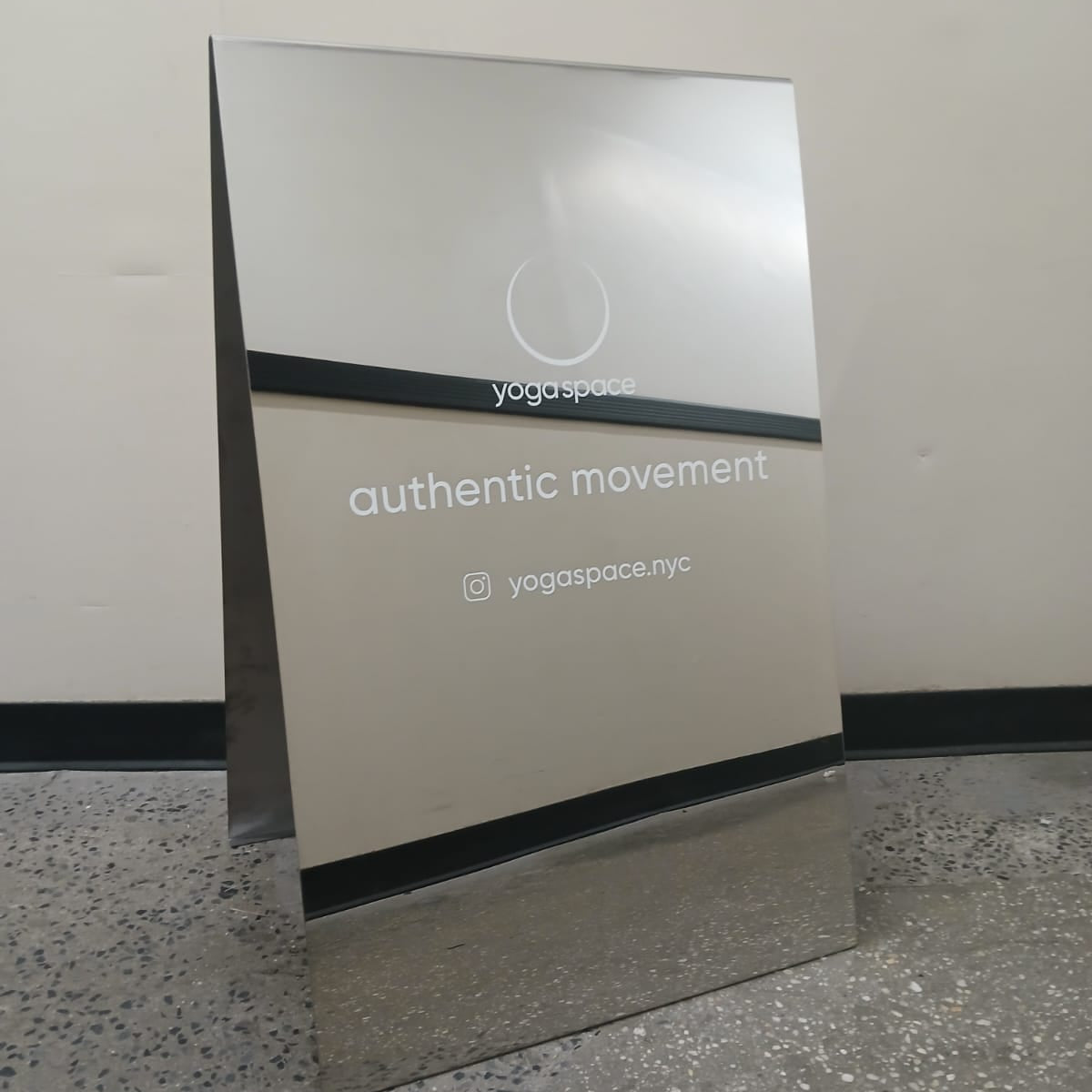 Yoga Space - Mirrored Stainless Steel A-Frame Sidewalk Sign