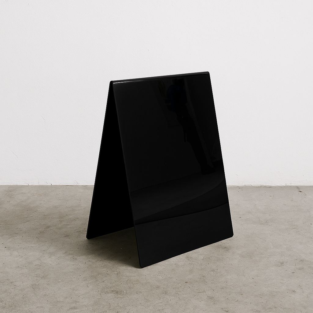 Opaque acrylic A-frame sidewalk sign with solid finish