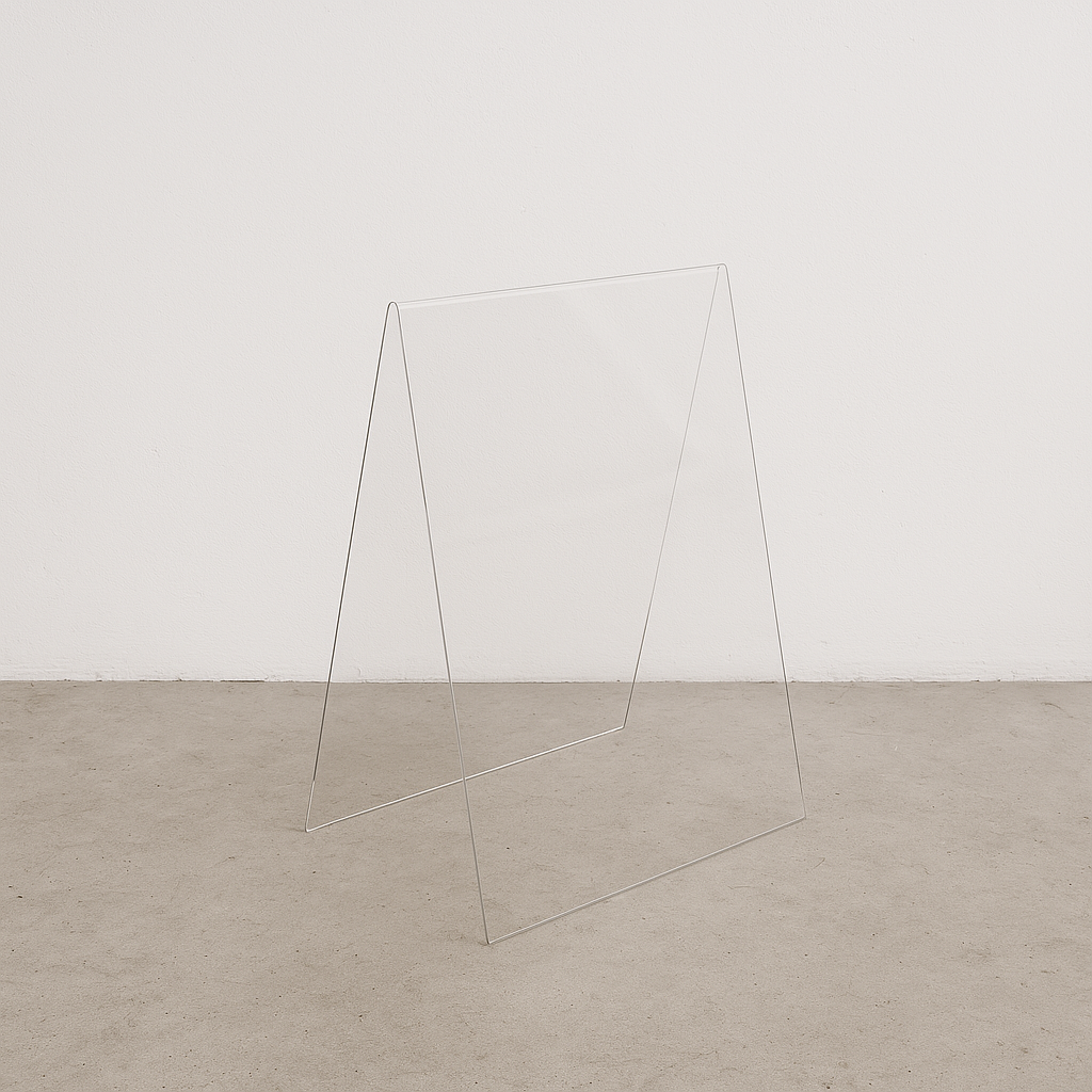 Transparent acrylic A-frame sidewalk sign for clear visibility