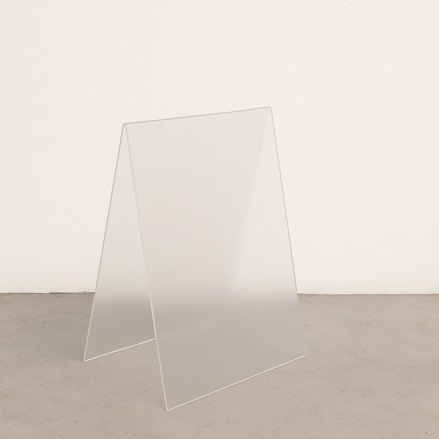 Transparent acrylic A-frame sidewalk sign for clear visibility