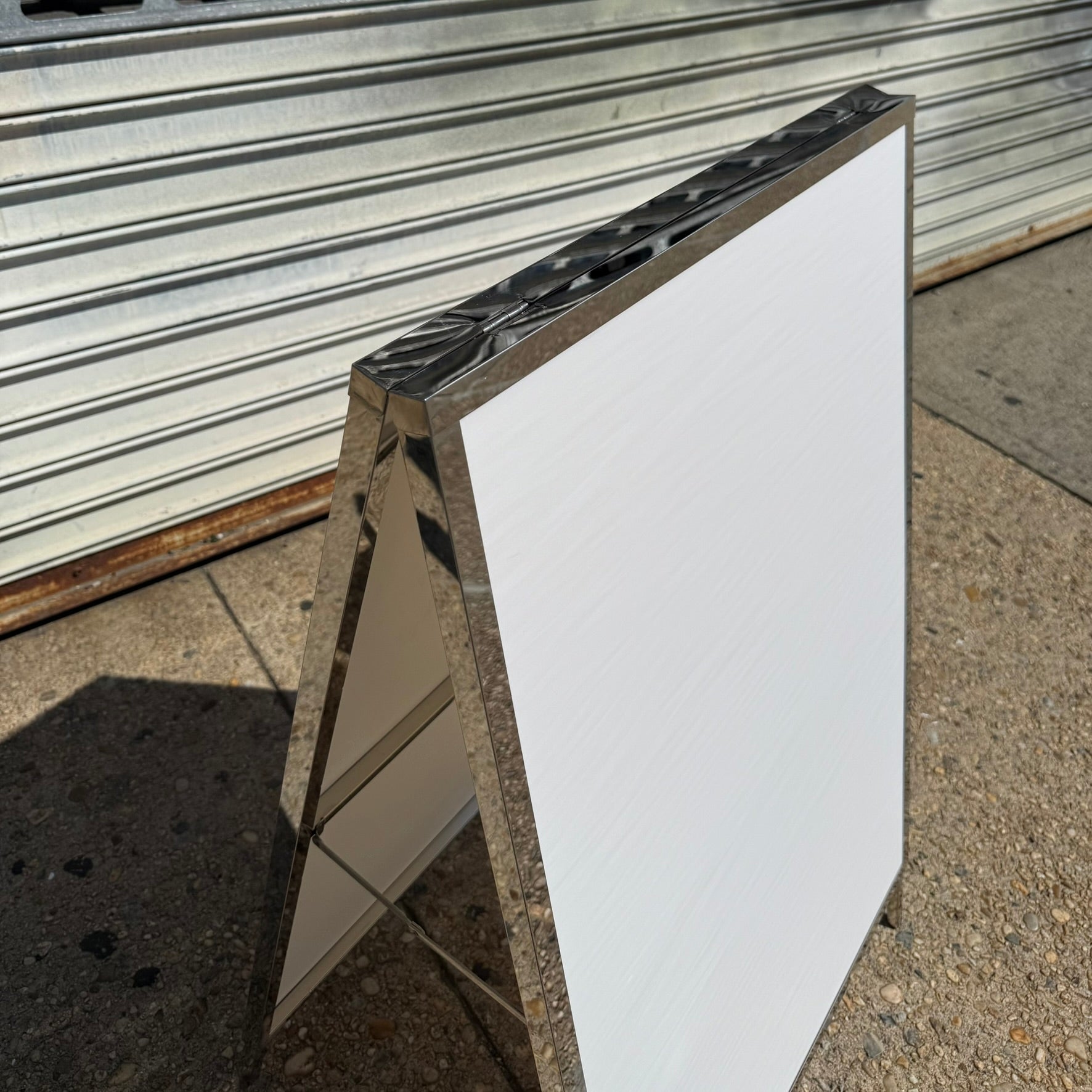 Customizable_Stainless_Steel_Sidewalk_Sign_A_Frame_Detail_Mirrored