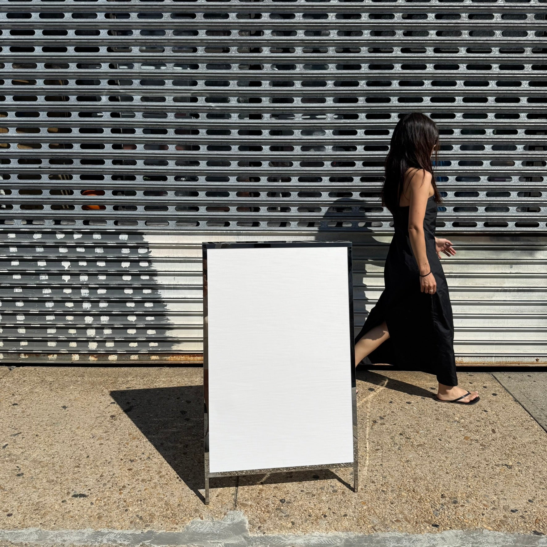 Customizable_Stainless_Steel_Sidewalk_Sign_A_Frame_Front_Mirrored_Person