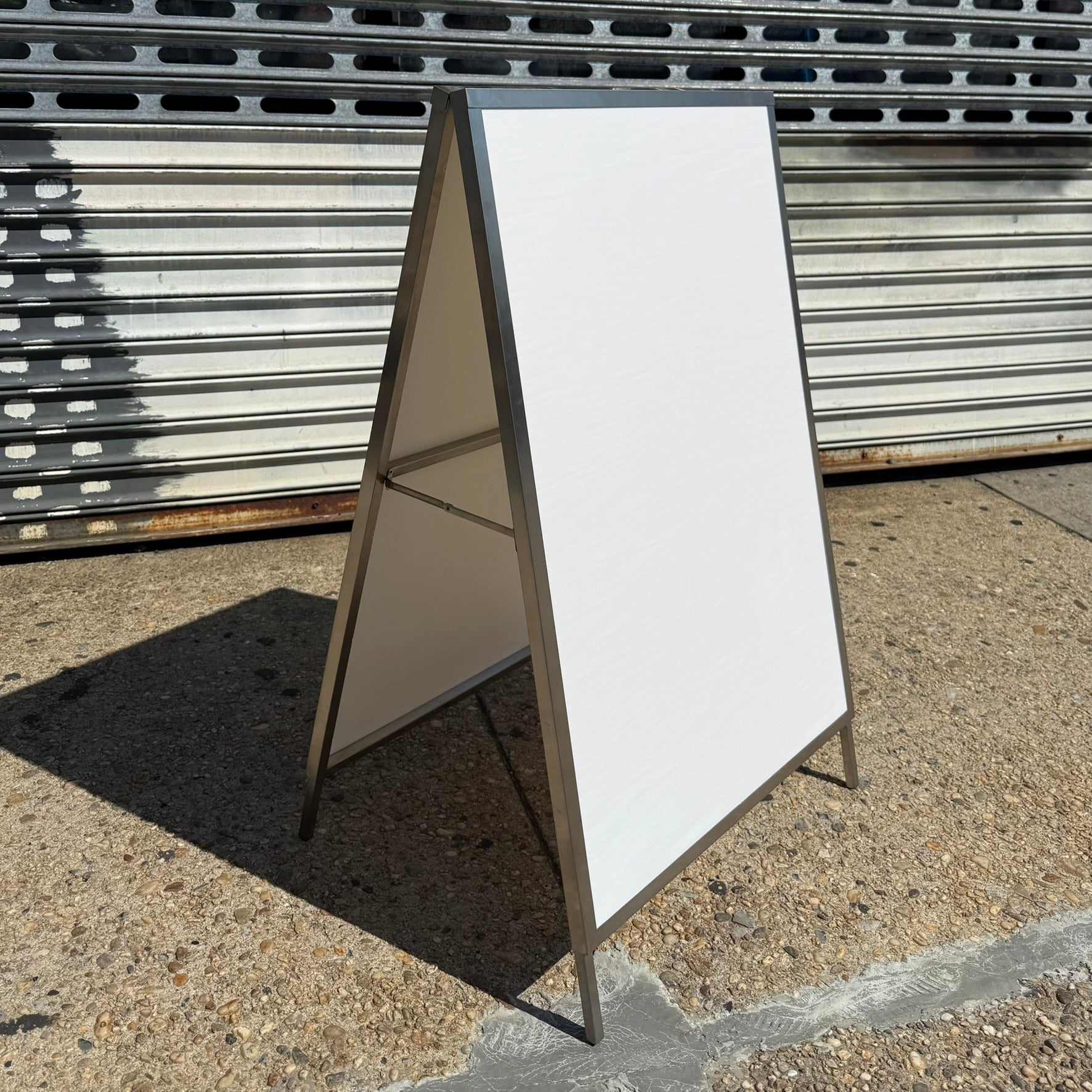 Customizable_Stainless_Steel_Sidewalk_Sign_A_Frame_Side_Angle_View