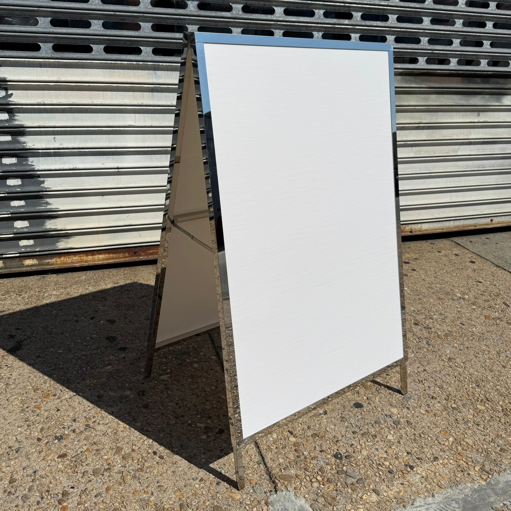 Customizable_Stainless_Steel_Sidewalk_Sign_A_Frame_Side_Angle_View2_Mirrored