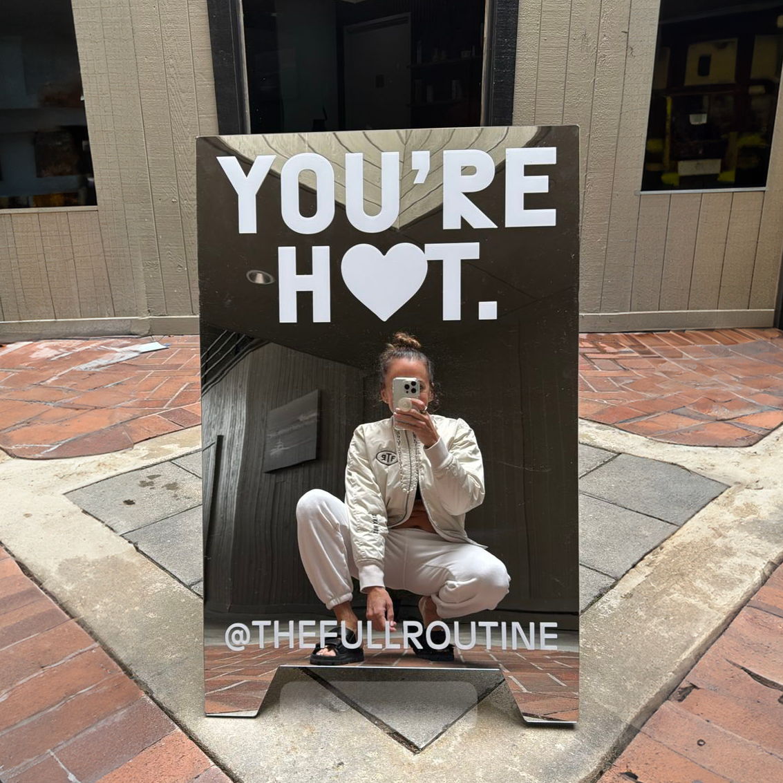 Mirrored acrylic A-frame sandwich board sign for business display