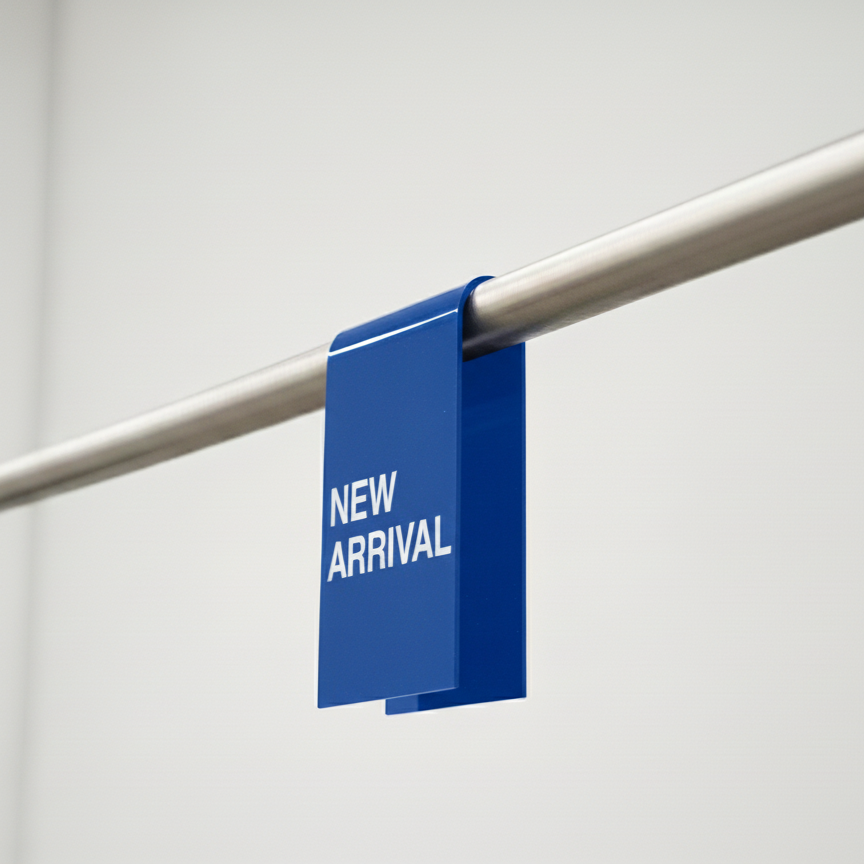 Opaque acrylic clothing rack sign clip for retail signage