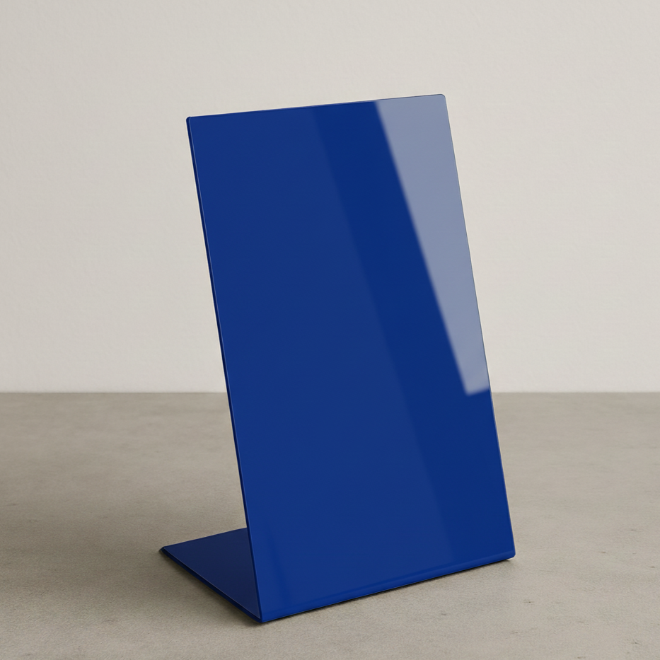 Opaque acrylic table top sign stand with solid finish