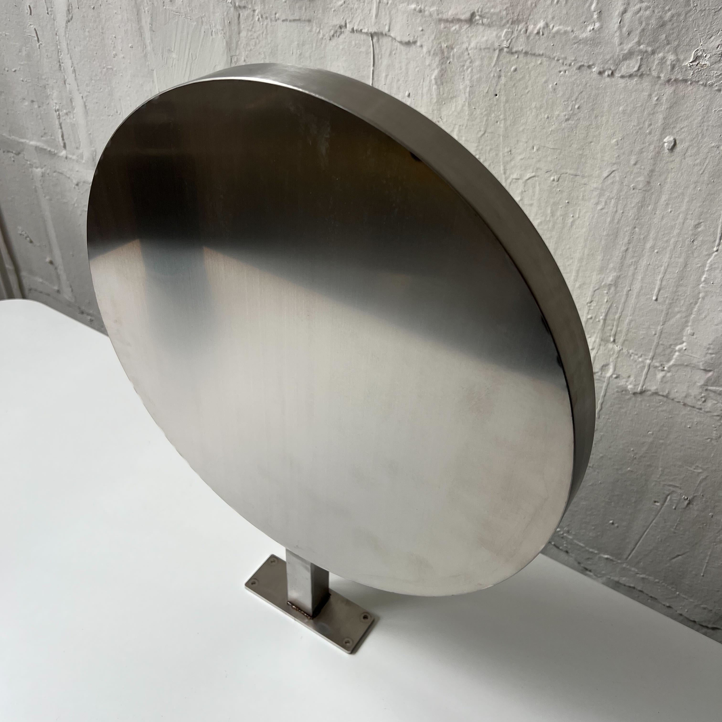 Stainless Steel Circular Round Wall Sign Close Up