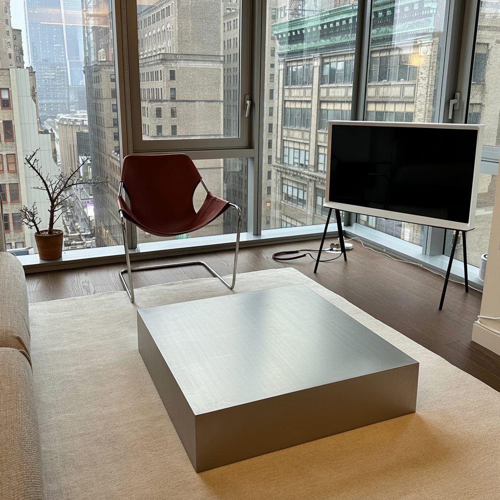 Stainless steel platform coffee table with modern design