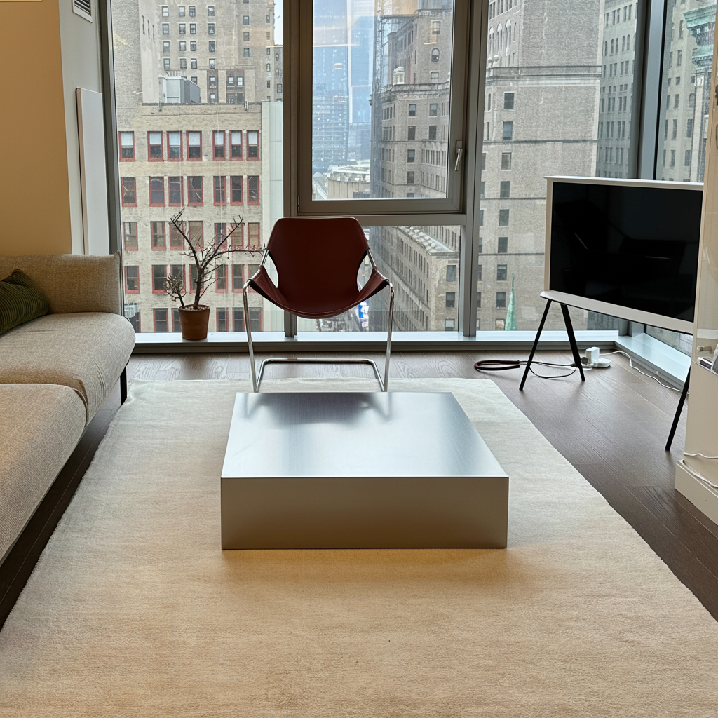 Stainless steel platform coffee table with modern design