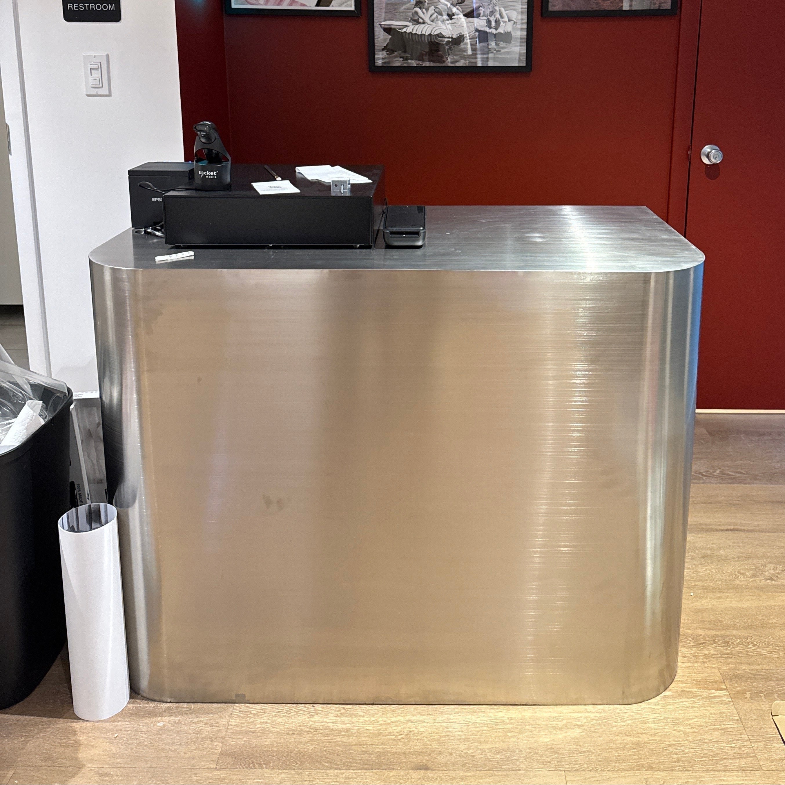 Premium stainless steel front desk for commercial reception