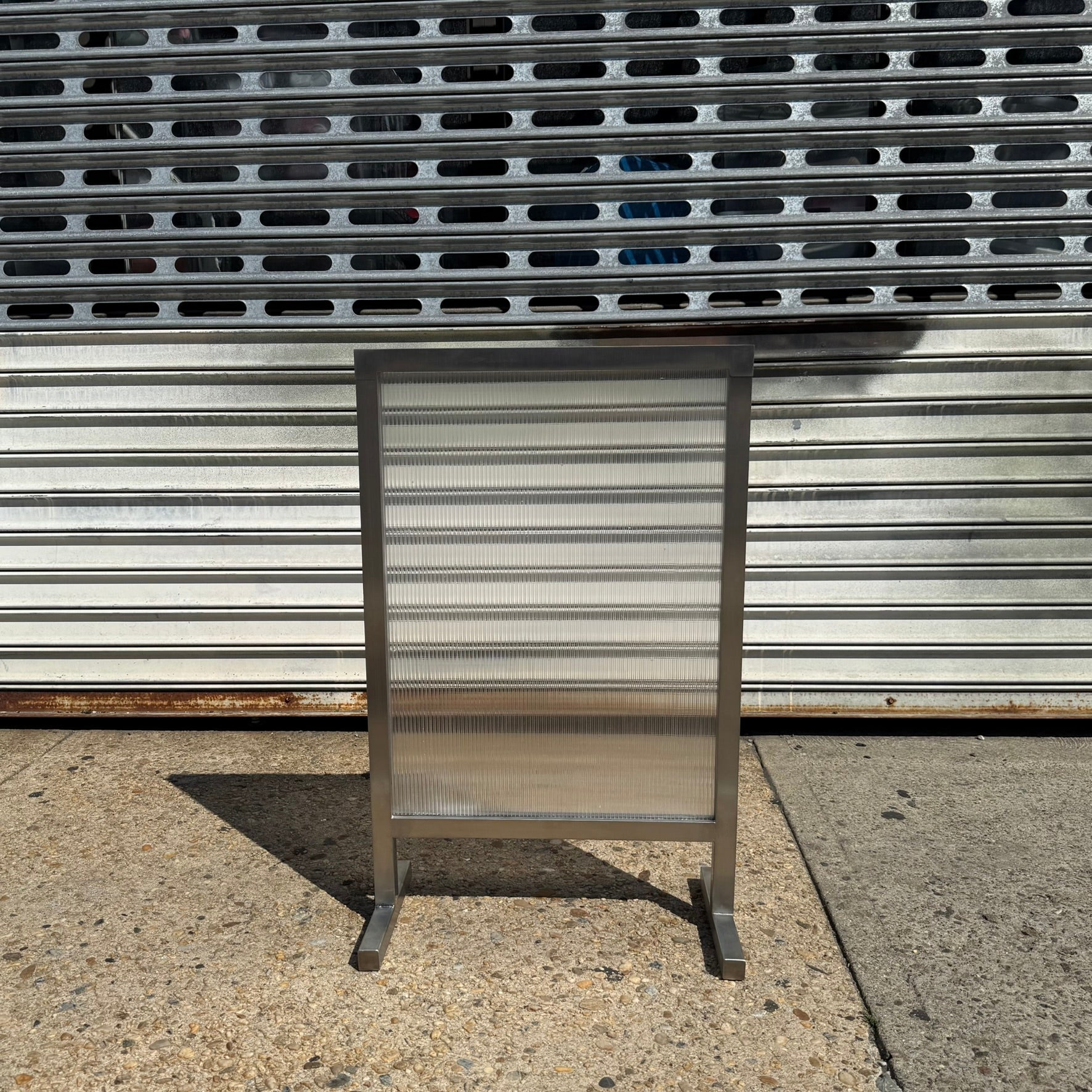 Transparent Brushed Stainless Steel Standing Sign Front View