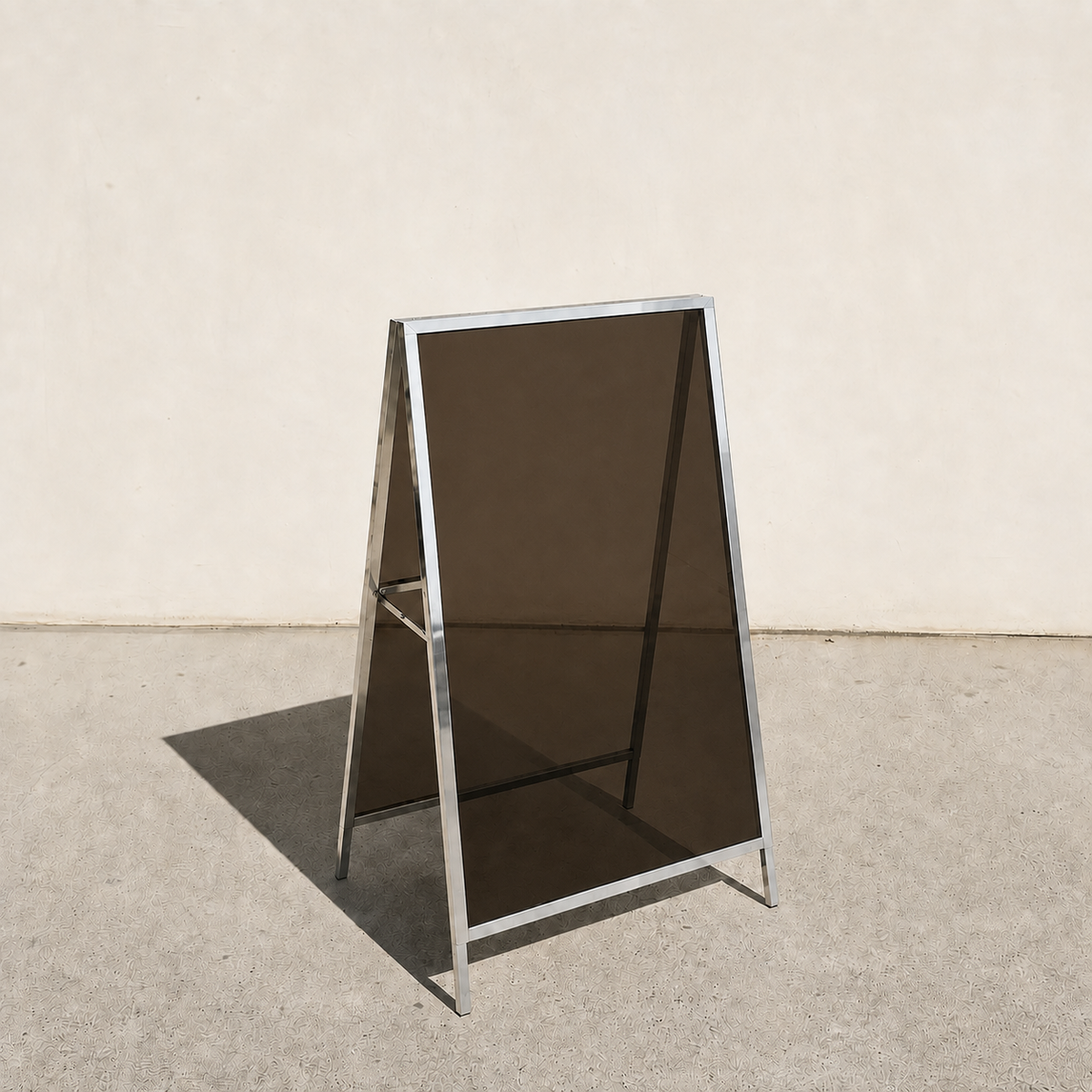 Interchangeable acrylic insert A-frame sign, mirrored frame, Bronze Smoke transparent panels