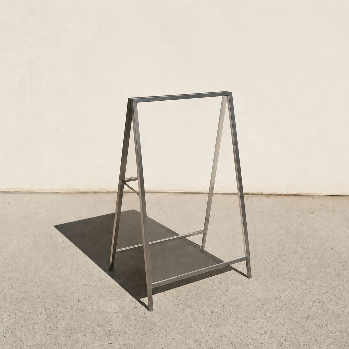 Interchangeable acrylic insert A-frame sign, brushed stainless steel frame, Clear transparent panels