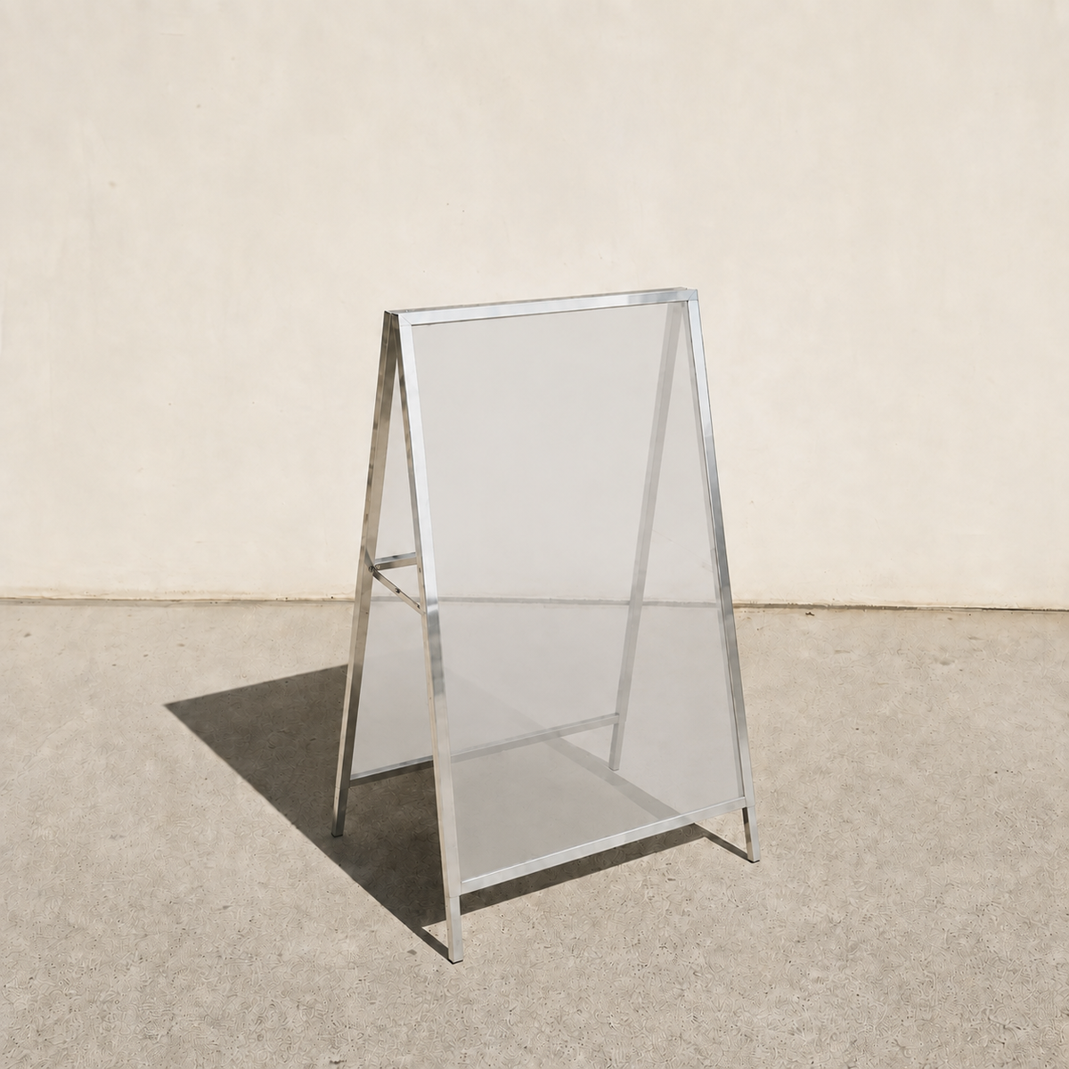 Interchangeable acrylic insert A-frame sign, mirrored frame, Clear Matte transparent panels