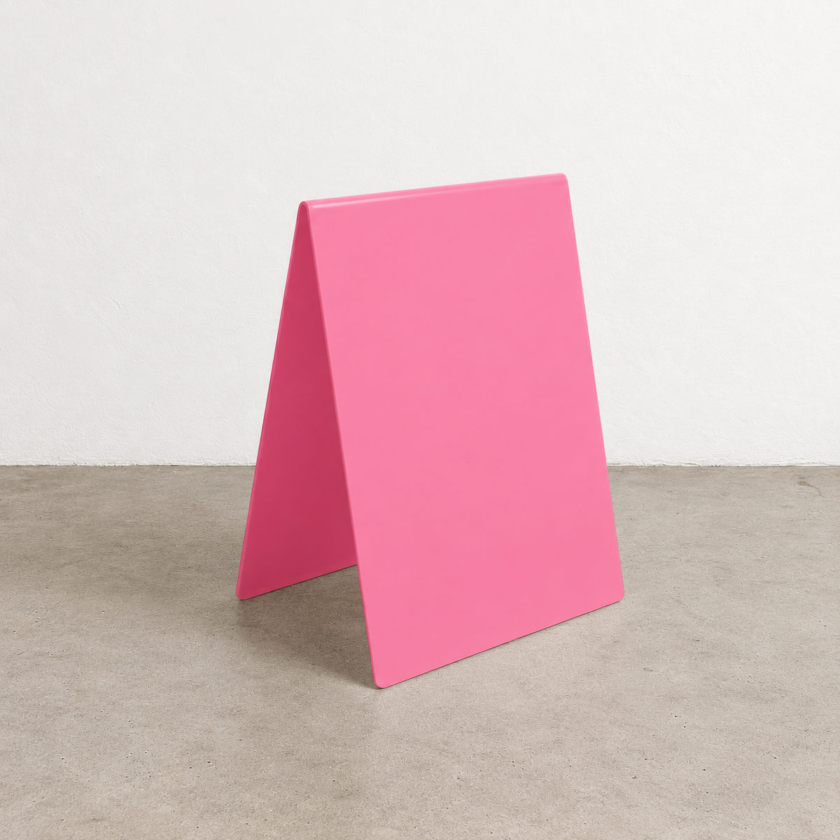 Pink opaque acrylic A-frame sidewalk sign