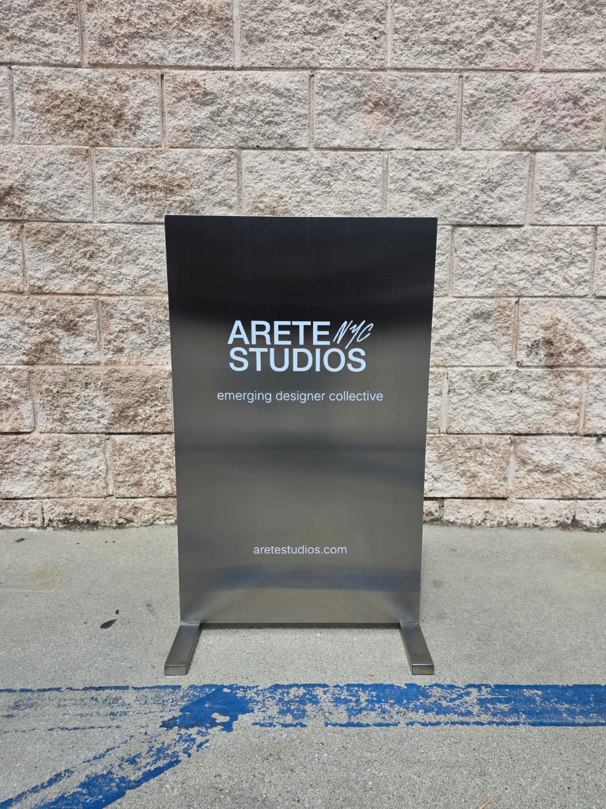 Arete Studios - Brushed Stainless Steel Upright Sign