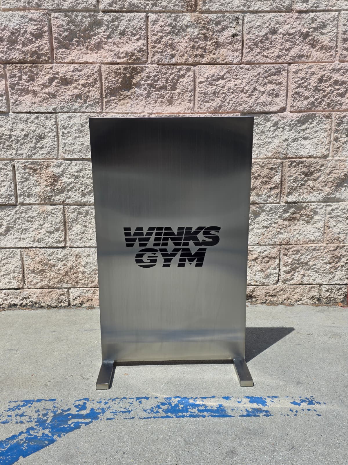 Winks Gym - Brushed Stainless Steel Upright Sign