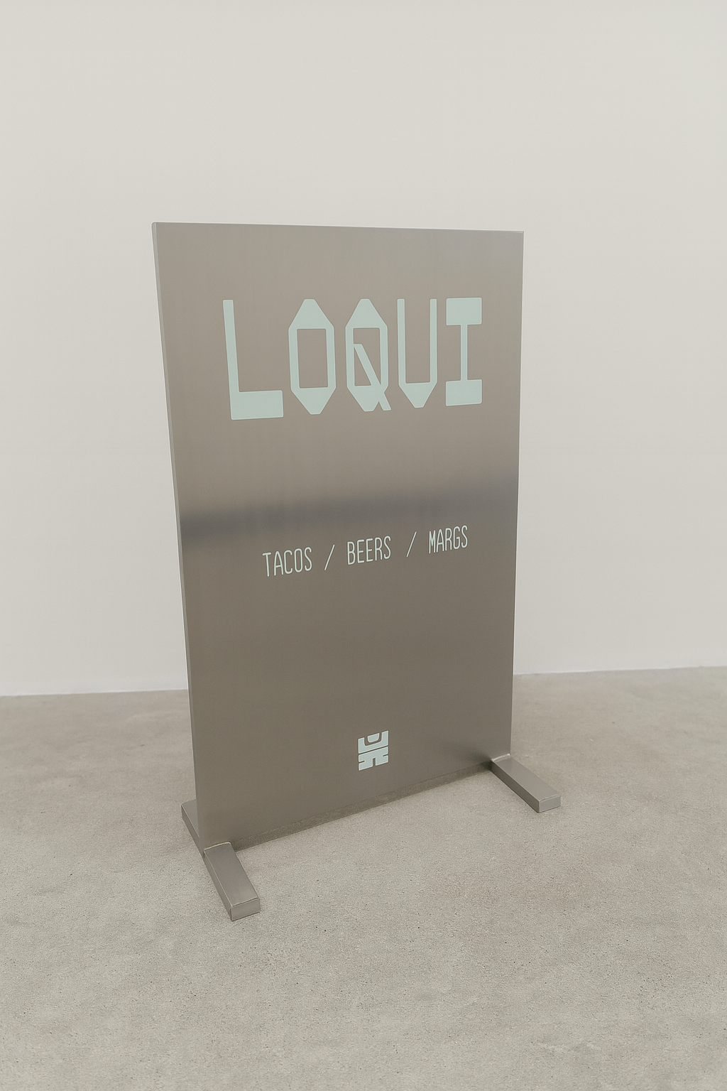 Loqui - Brushed Stainless Steel Upright Sign