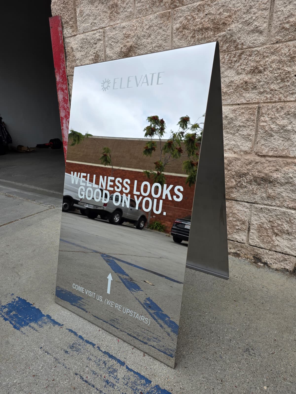 Elevate Wellness Mirrored Stainless Steel A-Frame Sign
