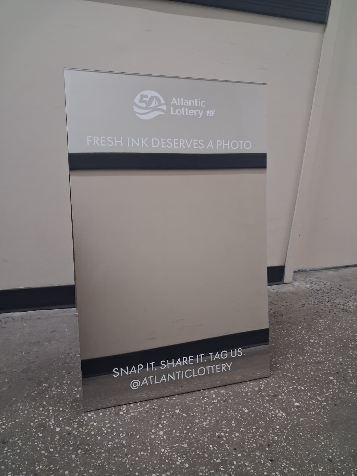 Mirrored Stainless Steel A-Frame Sidewalk Sign -Atlantic Lottery