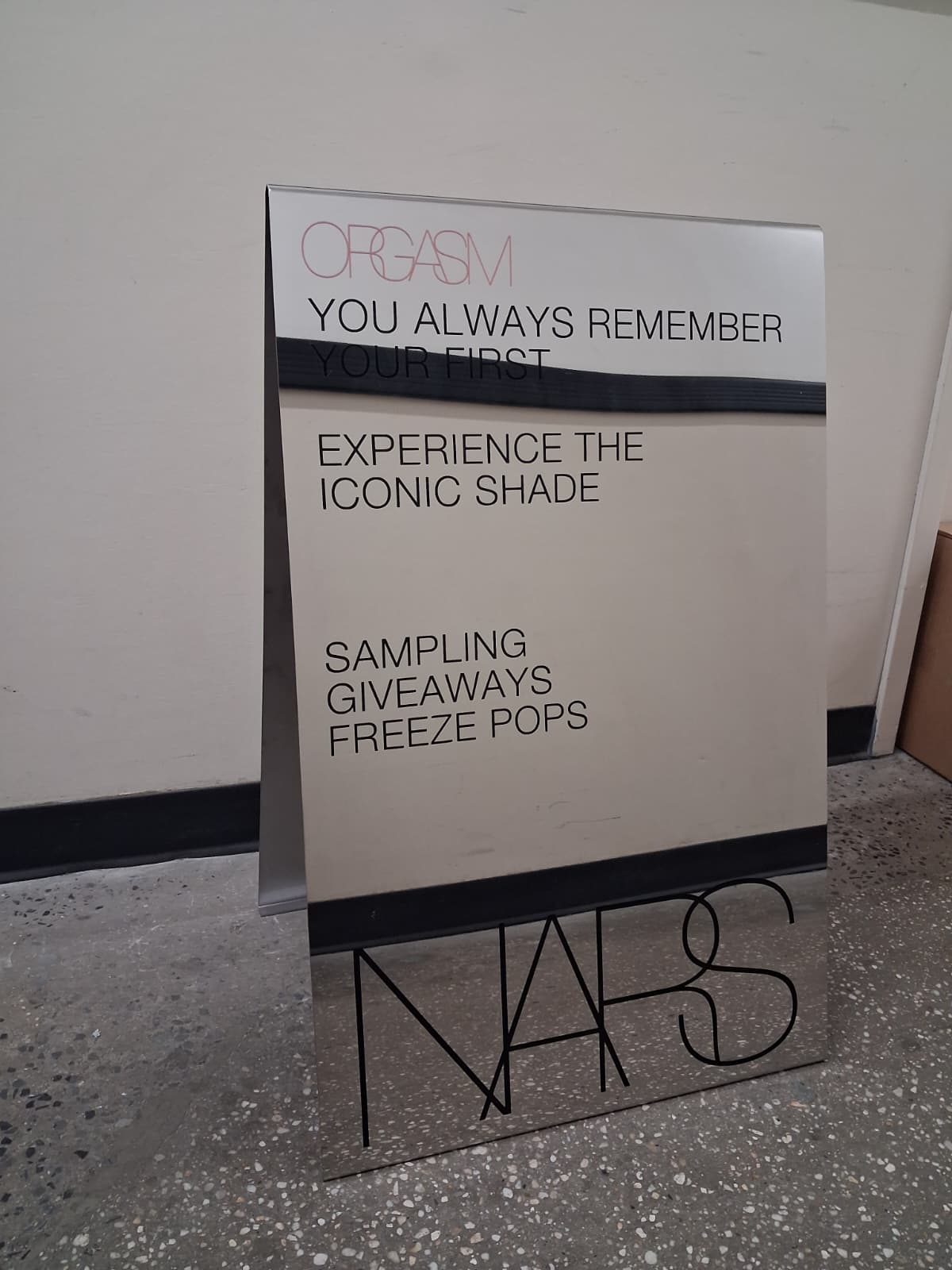 NARS Cosmetics' Custom Mirrored Stainless Steel A-Frame Sidewalk Sign