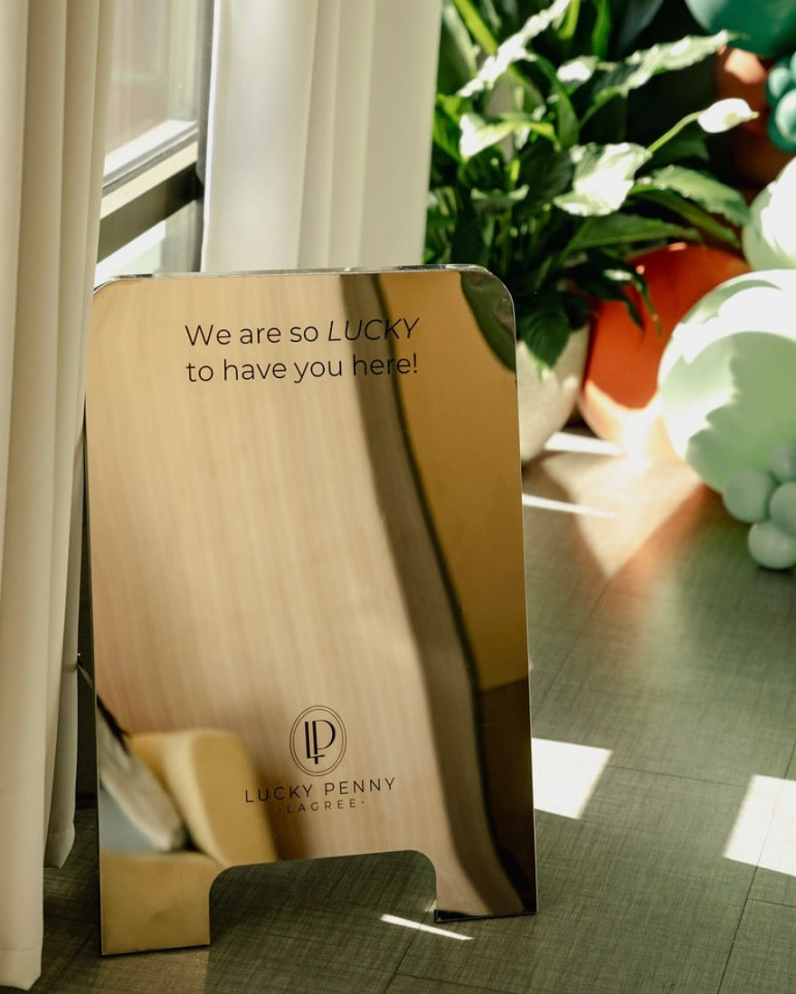 Lucky Penny Lagree - Mirrored Rounded Stainless Steel A-Frame Sandwich Board Sign