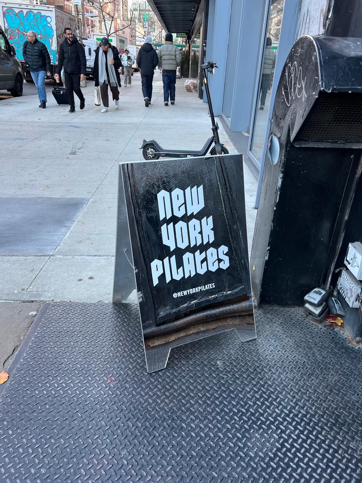 New York Pilates - Mirrored Acrylic A-Frame Sandwich Board Sign