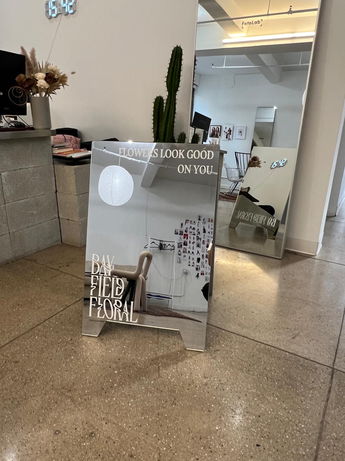 Bay Field Floral - Mirrored Acrylic A-Frame Sandwich Board Sign