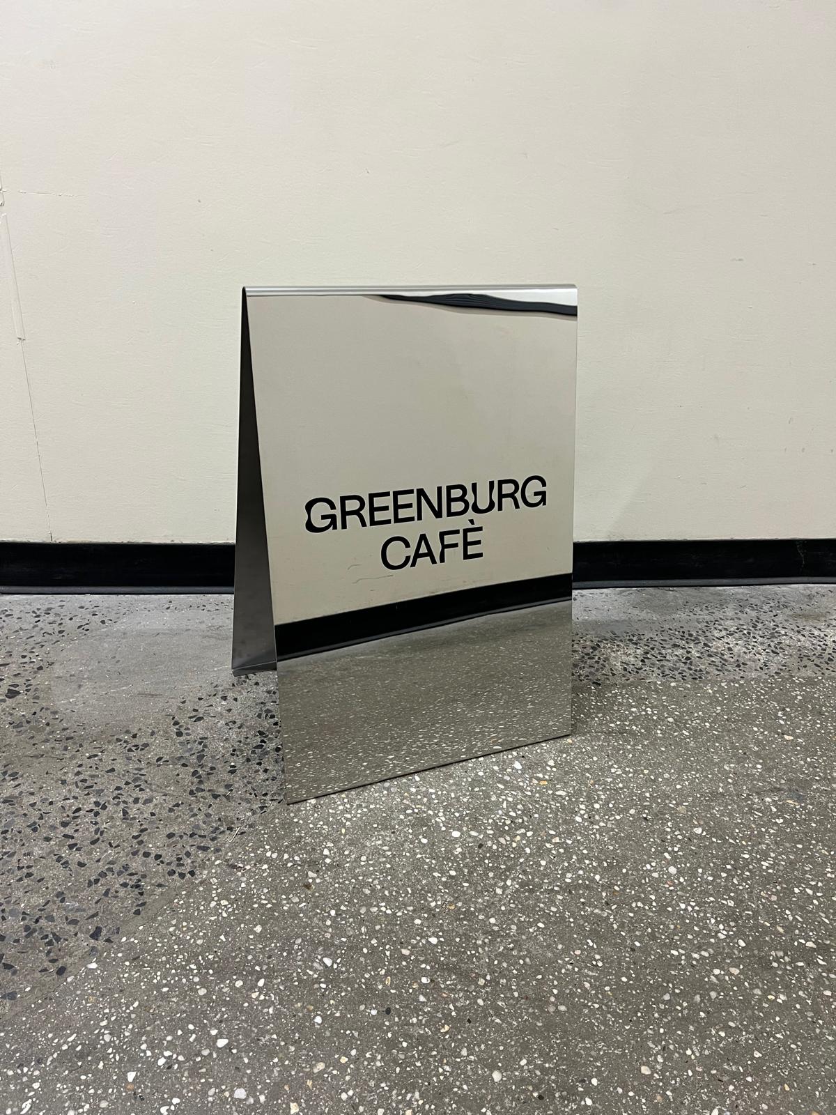 GreenBurg Café - Mirrored Stainless Steel A-Frame Sidewalk Sign