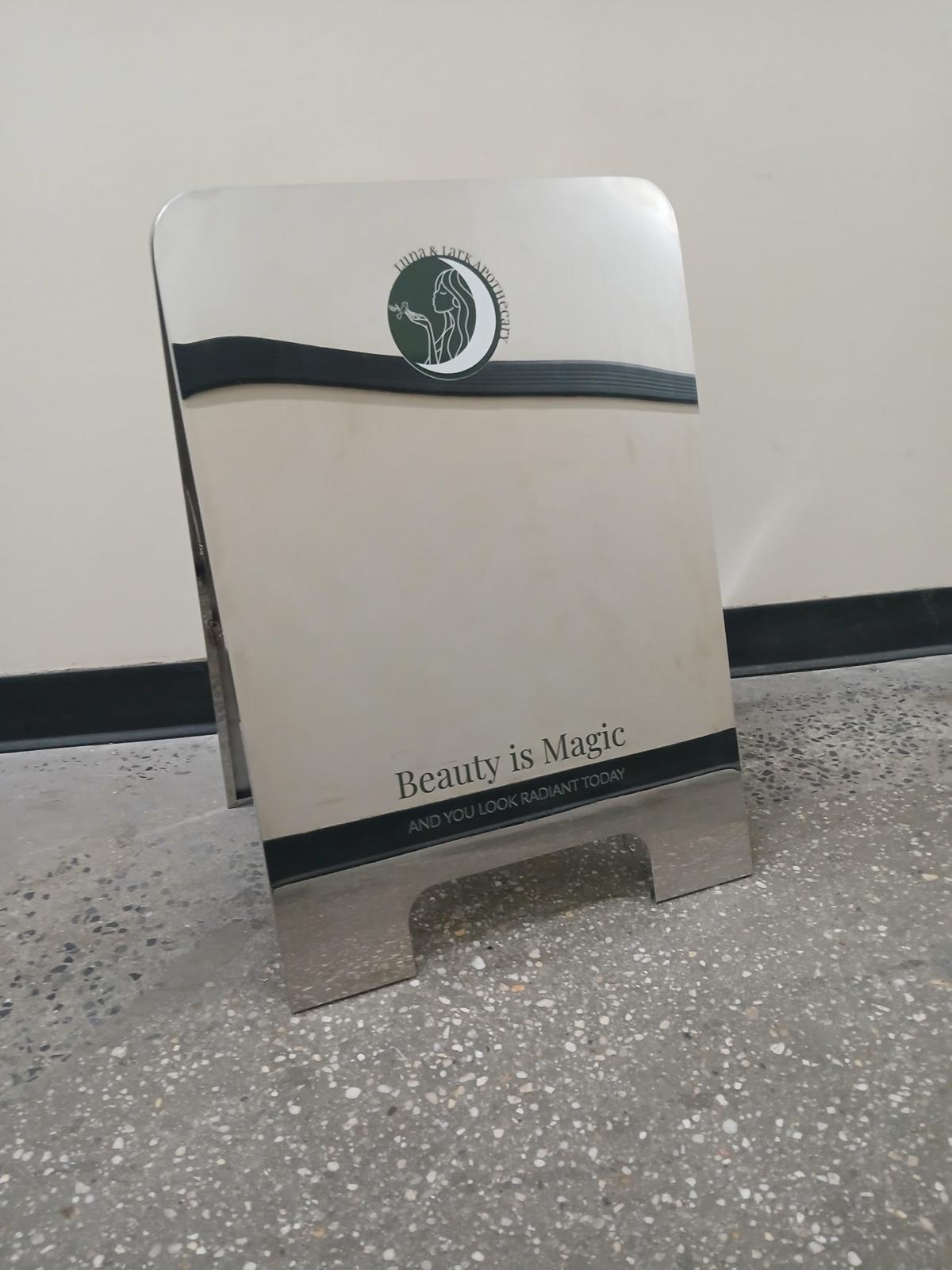 Luna & Lark Apothecary - Mirrored Rounded Stainless Steel A-Frame Sandwich Board Sign