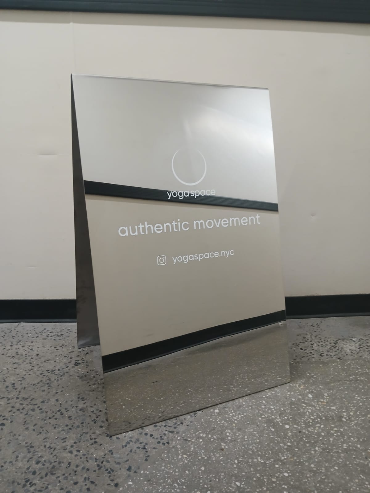 Yoga Space - Mirrored Stainless Steel A-Frame Sidewalk Sign