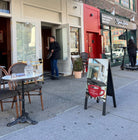 A-Frame Sidewalk Sign Mirrored Fellini Coffee West Village