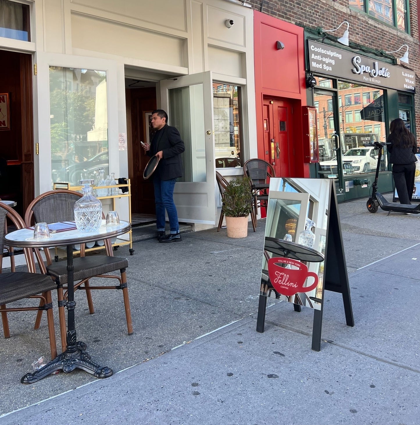 A-Frame Sidewalk Sign Mirrored Fellini Coffee West Village