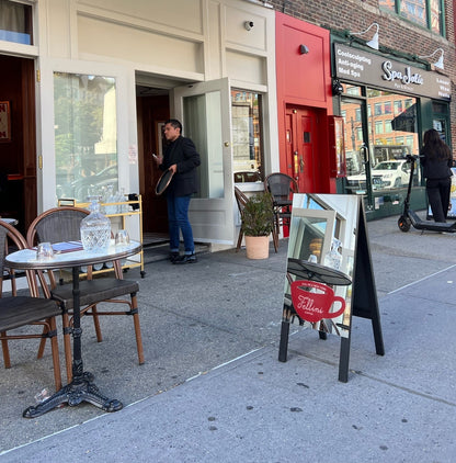 A-Frame Sidewalk Sign Mirrored Fellini Coffee West Village